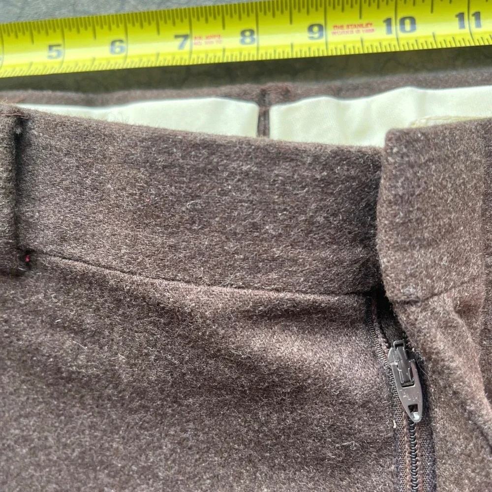 Vintage Mens Brown Wool Blend Trousers Straight Leg Flat Front Dress Pants 33x31